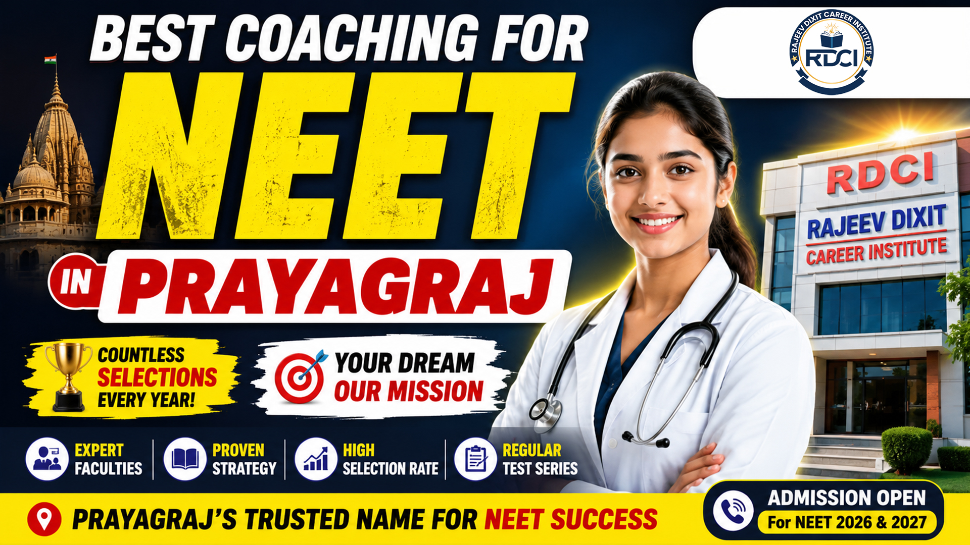 Best Coaching for NEET in Prayagraj – Rajeev Dixit Career Institute with expert faculty, regular test series, and high NEET selection rate